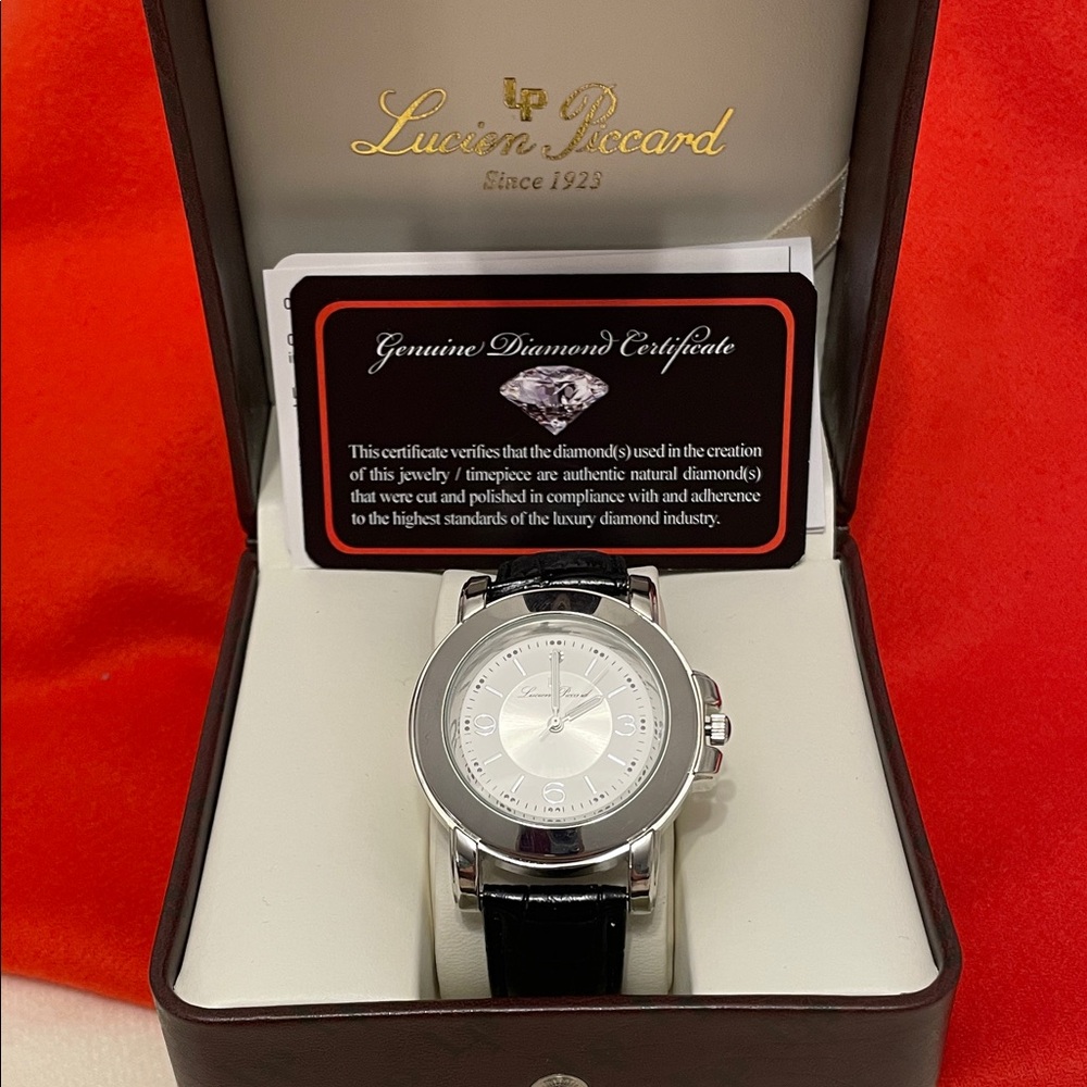 Lucien Piccard Silver Dial Watch with Black Strap